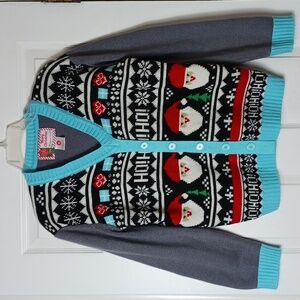 Vintage Christmas Cardigan Style Sweater Santa Snowflakes Cottagecore Size M